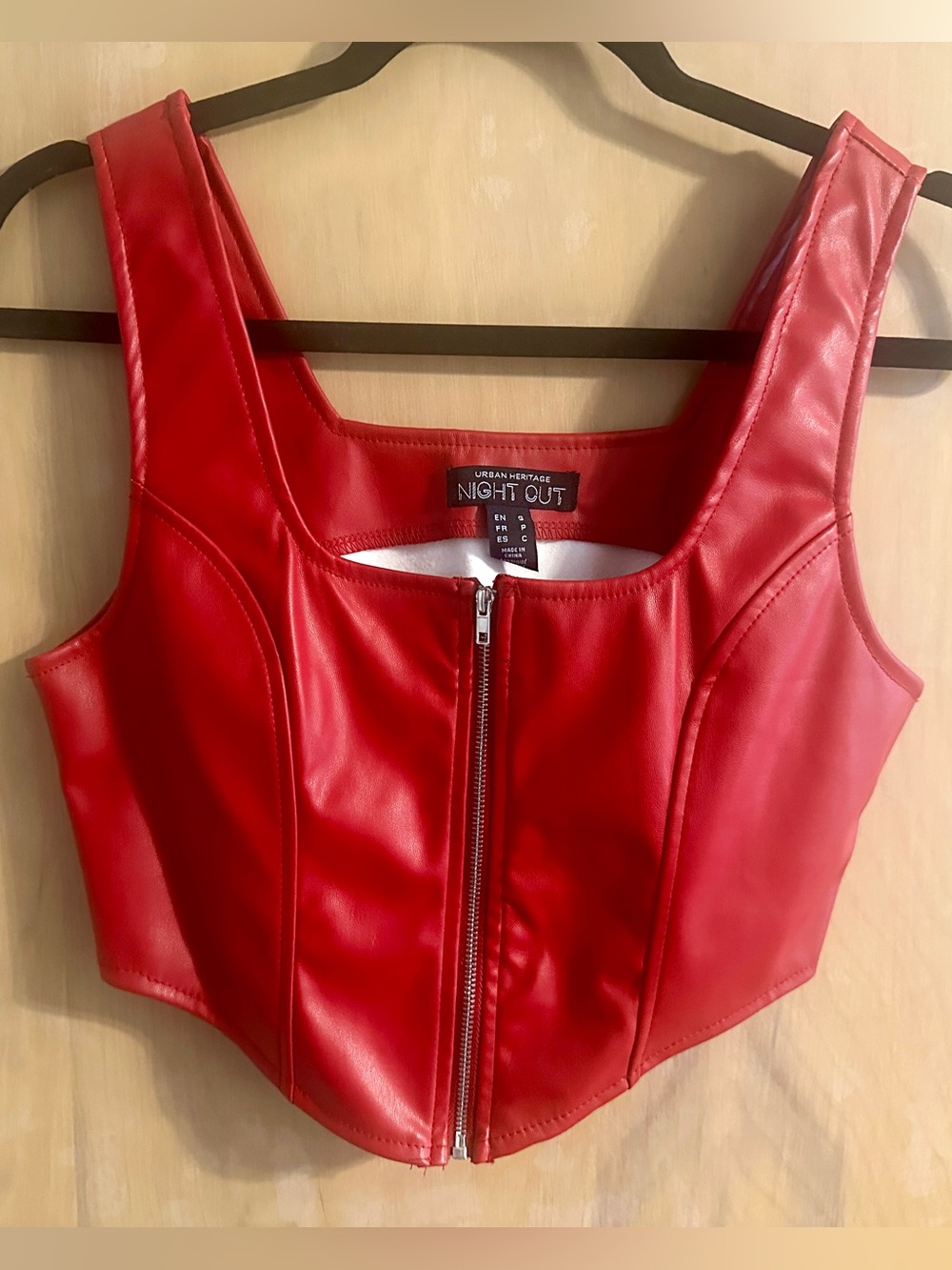 Urban Heritage Red Faux Leather Zip-Front Corset Top Skirt SET